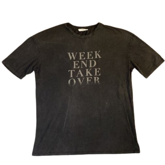 MANGO T SHIRT SHORT SLEEVE CREW NECK beaded WEEKEND TAKE OVER WEEK END - Picture 1 of 8